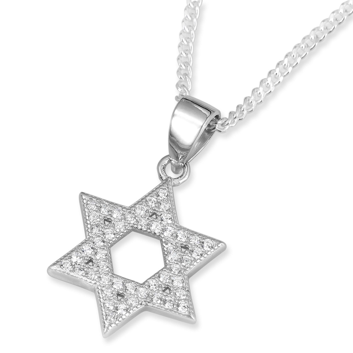 Designer 925 Sterling Silver Star of David Pendant Necklace With Zircon Stones - 1