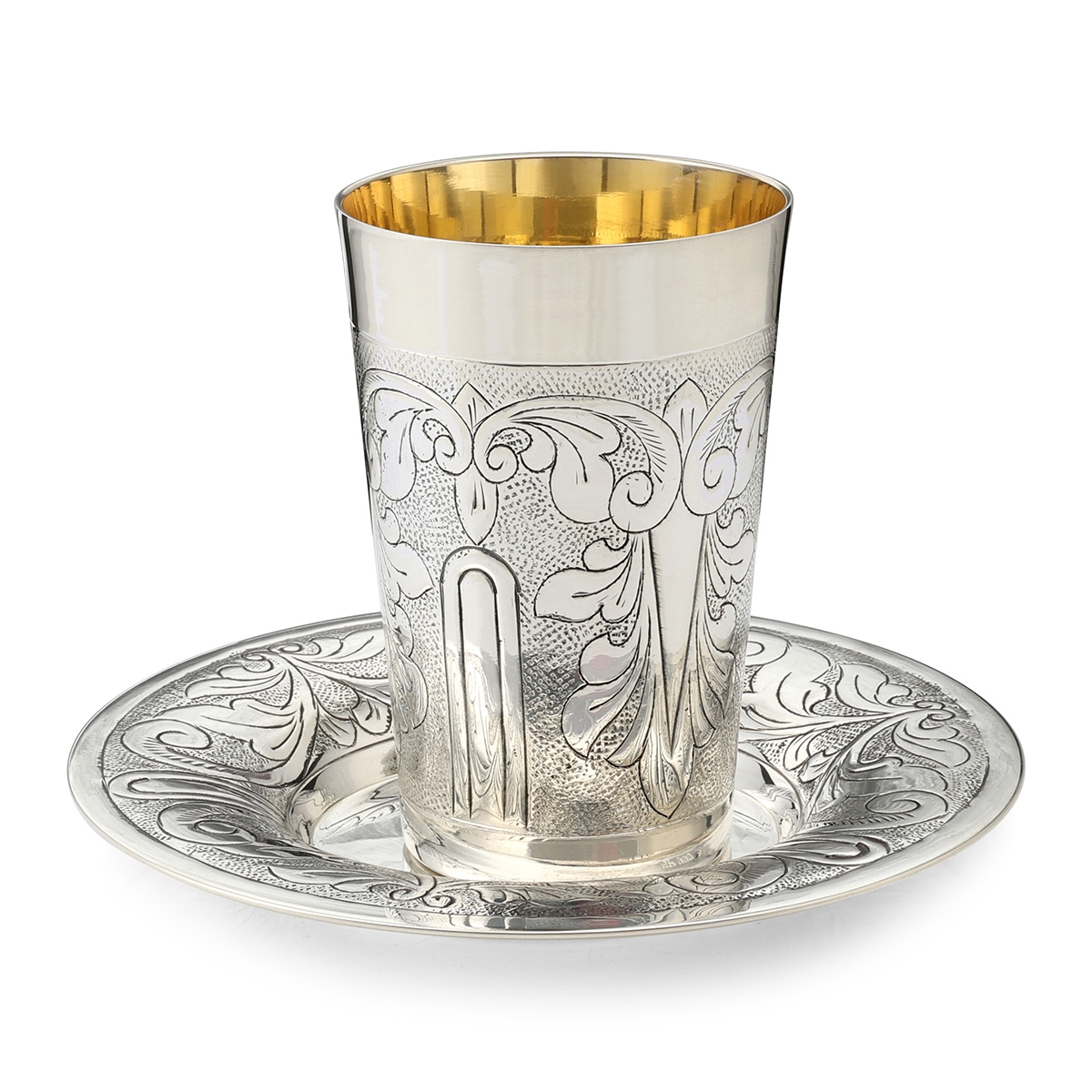 Sterling Silver Plated Kiddush Cup with Damask and Foliate Design - 1
