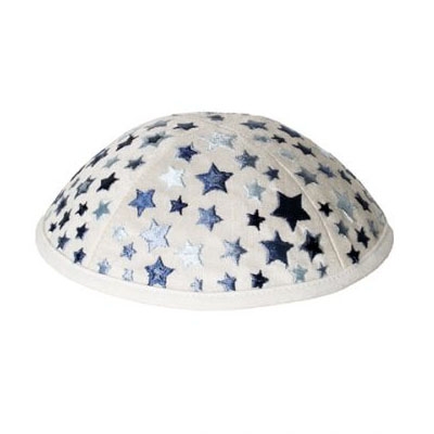 Yair Emanuel Embroidered Kippah With Stars (White) - 1