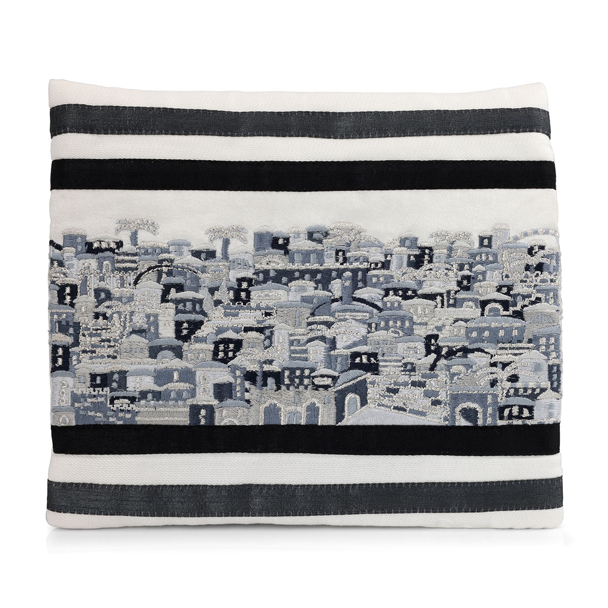 Yair Emanuel Jerusalem View Black and White Striped Tallit Bag  - 1