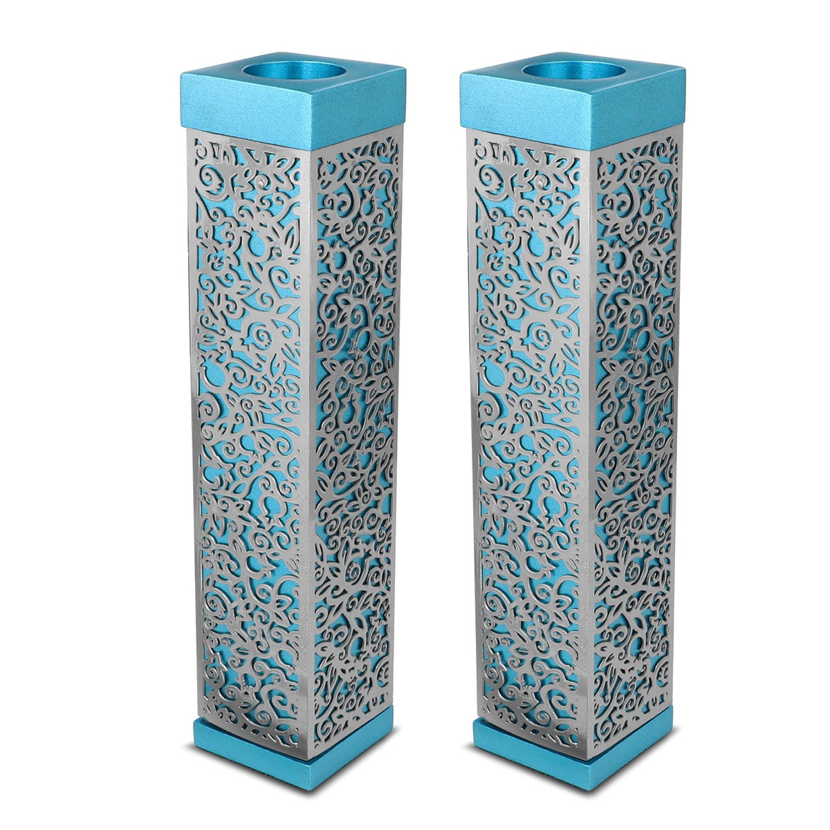 Yair Emanuel Tall Square Aluminum & Copper Candlesticks – Turquoise - 1