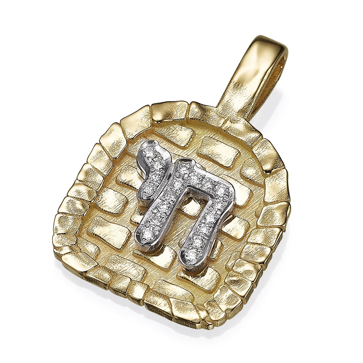Yaniv Fine Jewelry 18K Yellow Gold Canaanite Gate Pendant With Diamond-Accented Chai Symbol - 1