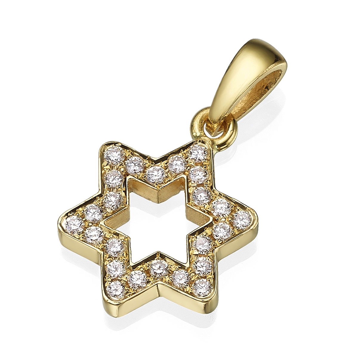 18K Gold Star of David Outline Women's Pendant With White Diamonds - 1