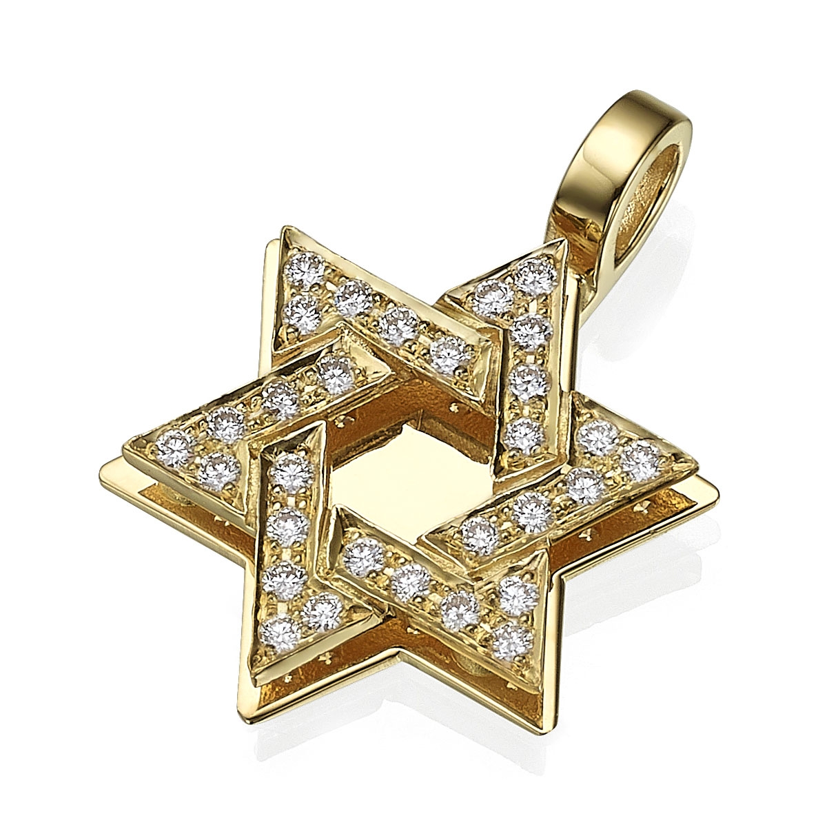 Diamond-Encrusted 18K Gold Double Star of David Pendant - 1