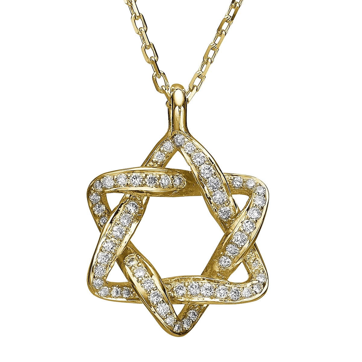 Diamond-Encrusted 18K Yellow Gold Rounded Star of David Necklace - 1