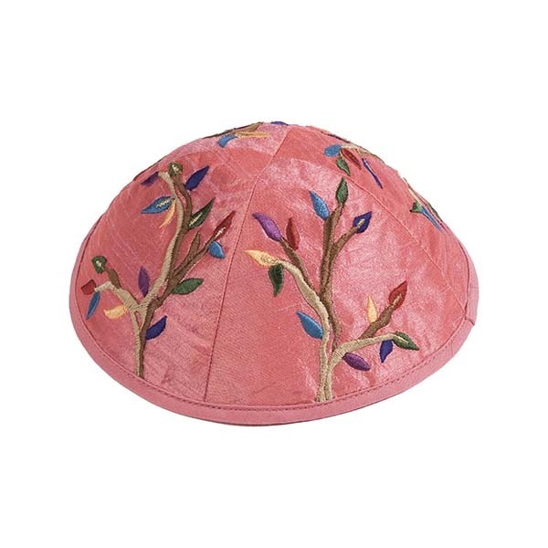Yair Emanuel Embroidered Silk Kippah - Tree Pink - 1