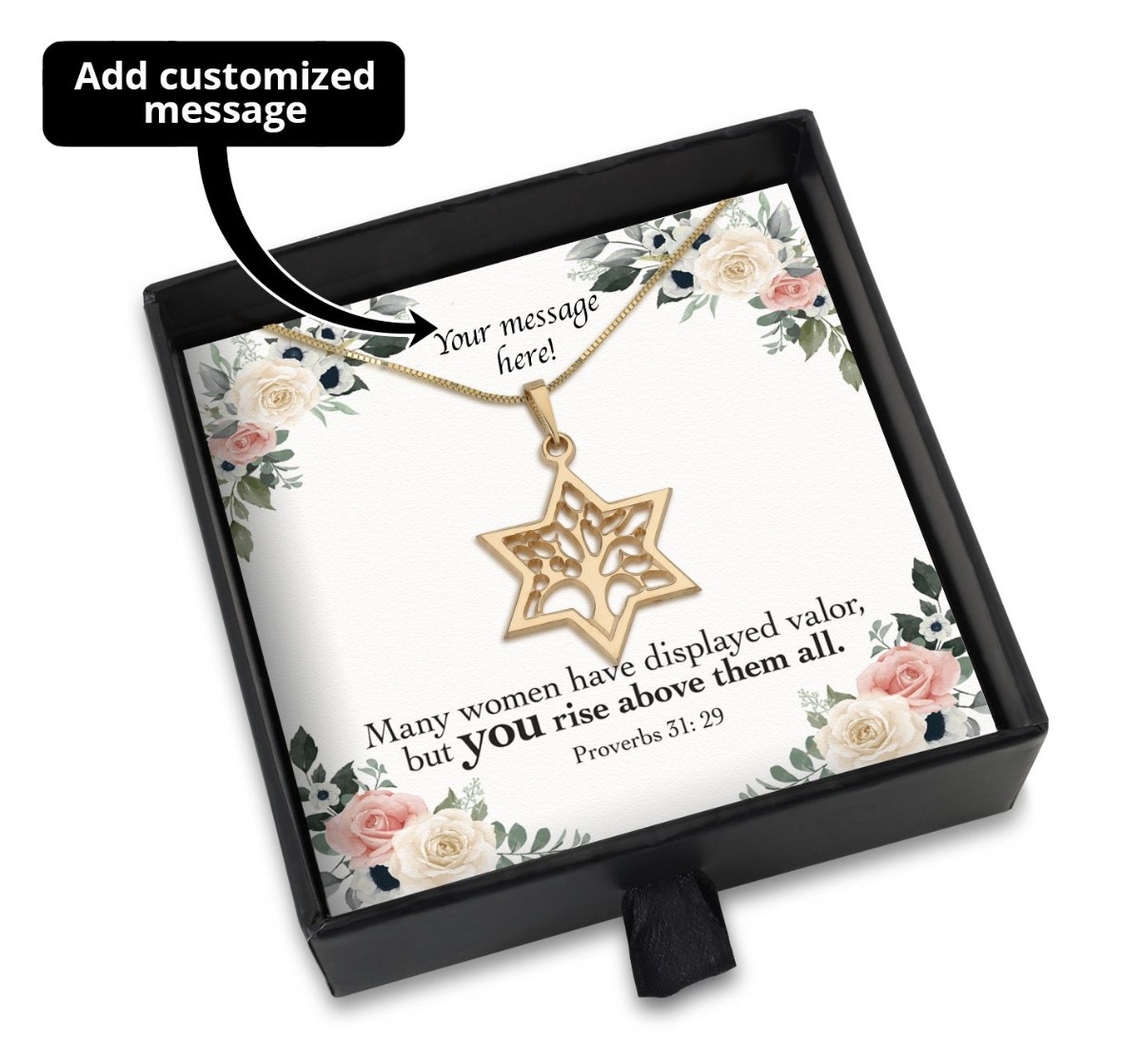 You Rise Above Them All Gift Box With 14K Gold Star of David & Tree of Life Necklace - Add a Personalized Message For Someone Special!!! - 1